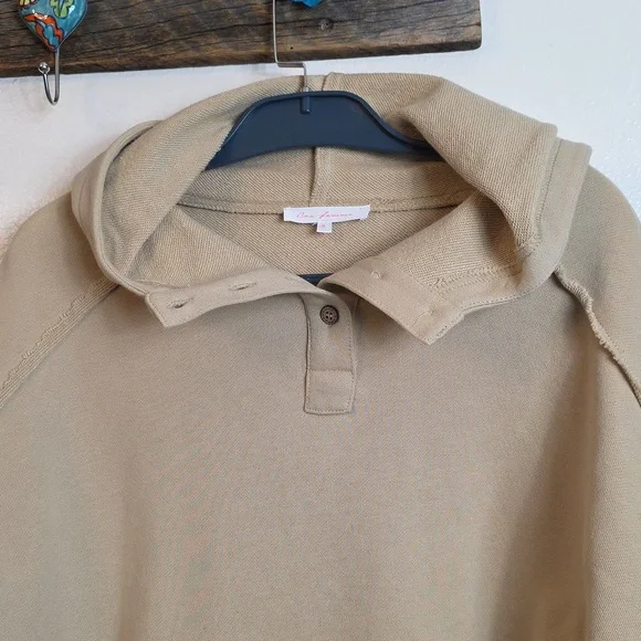 Ces Femme Oversized Cropped Sweatshirt Tan Blue Denim Block Sleeves Small - Picture 4 of 15